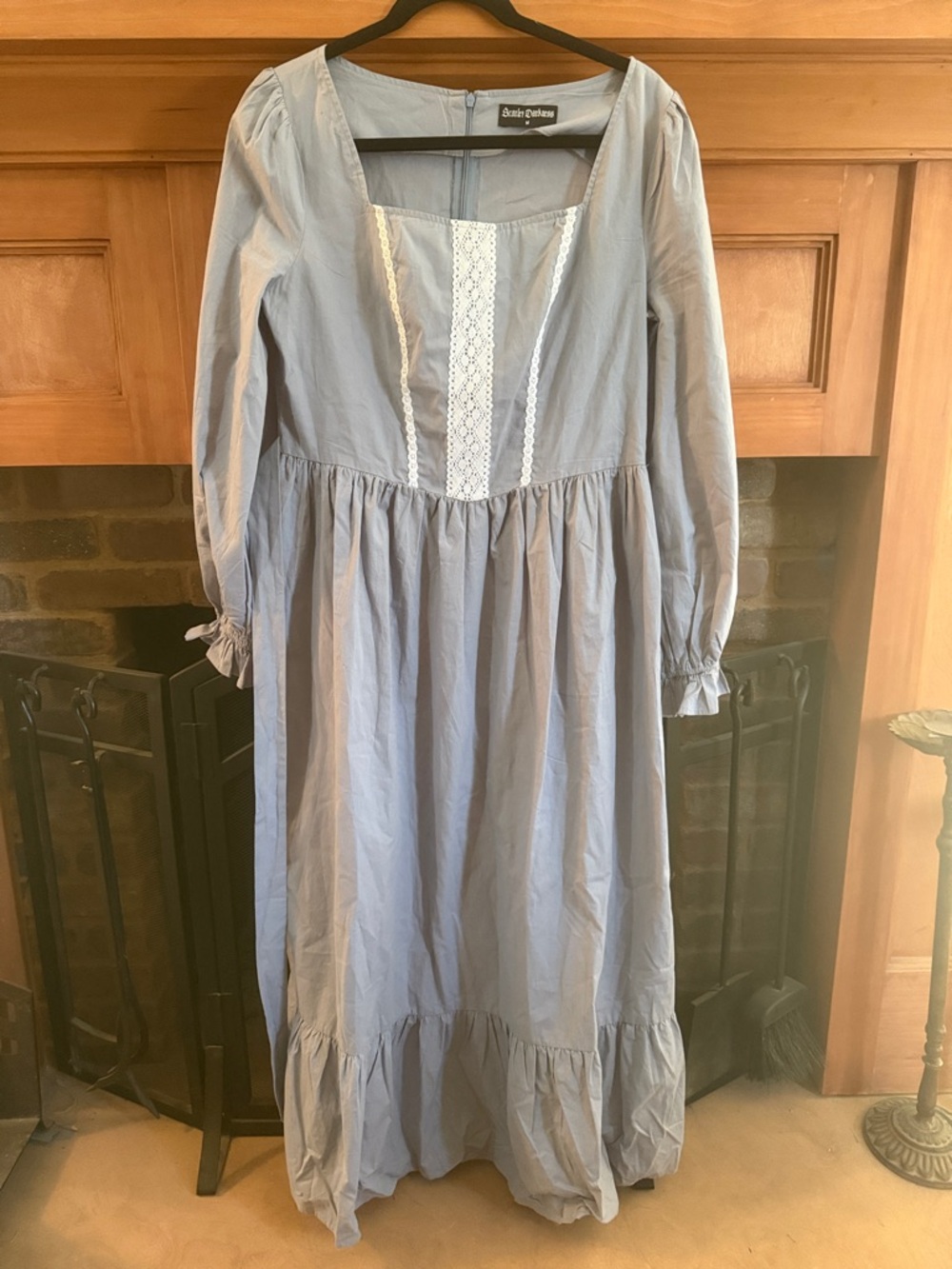 Scarlet Darkness Baby Blue Lace-Trim Maxi Dress Prairie Colonial Medieval Size M
